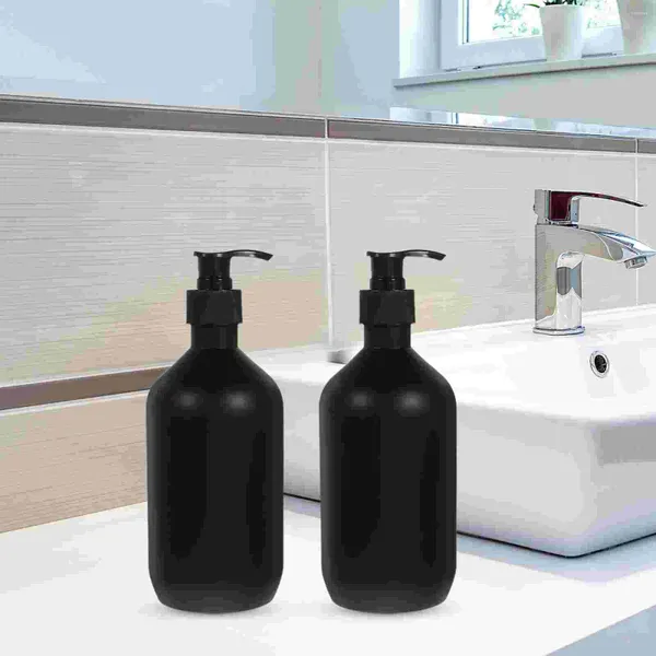 Distributore di sapone liquido 2 pezzi distributori di lozione per bagno shampoo bottiglia pompa nera a mano ricaricabile container fluido di lavaggio a mano