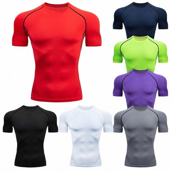 T-shirt da corsa Compri da uomo Maglia da calcio ad asciugatura rapida Fitn Abbigliamento sportivo aderente da palestra Camicia a maniche corte traspirante f418 #