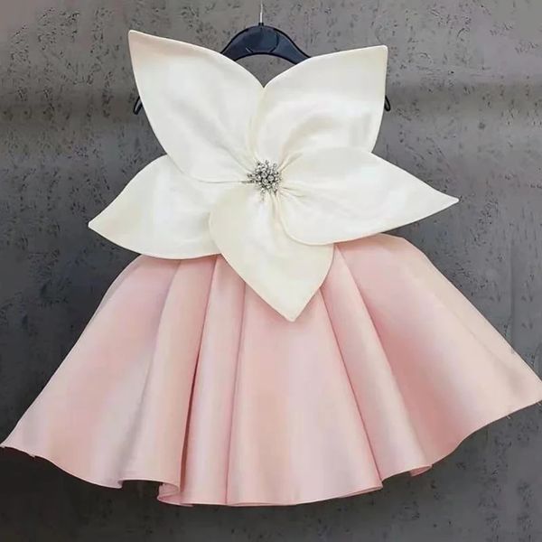 Sommermädchen ärmelloses großen Blumen Diamanten rosafarme Roupa Infantil Menina Geburtstag Hochzeitskleid Custume 12m-7t 240319