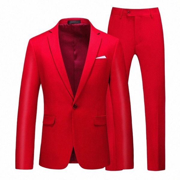 Abito formale rosso Set da 2 pezzi per uomo Festa di nozze Dr Cappotto e pantaloni Taglia grande Terno Masculino Nero Bianco Blu Costume Homme 189y #