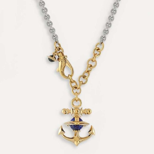 Satélite Vivianes Viviane Westwood Colar de Alta Qualidade Lapis Lazuli Boat Anchor Colar Saturn Sweater Chain Light Luxo Moda Alta Versão