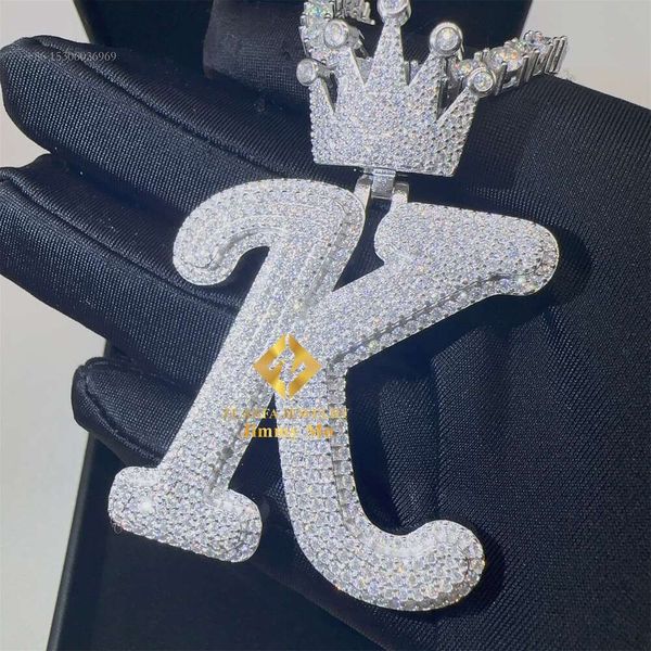 Certificato GRA Gioielli personalizzati 2In Sier Iced Out VVS Moissanite Lettera Iniziale K Nome Ciondolo