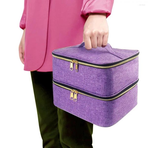 Сумки для хранения, фиолетовая полка для лака для ногтей, двухслойная дорожная коробка для маникюра, сумка-органайзер для эфирного масла, косметичка