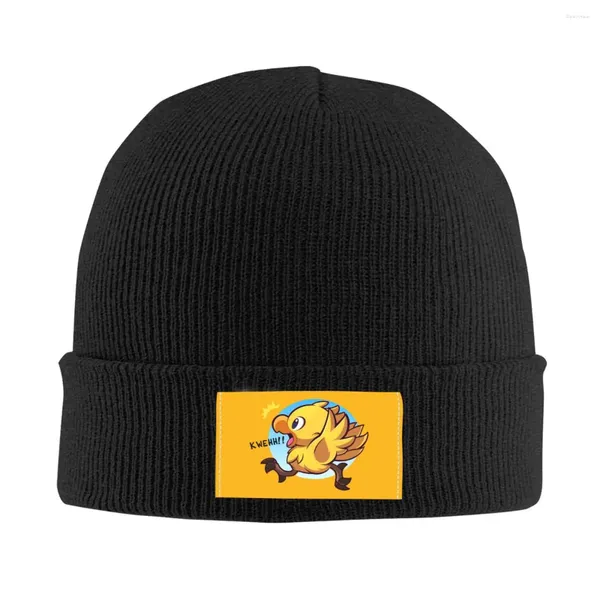 Berets Chocobo Amarelo Pássaro Aventura Skullies Beanies Caps Unisex Inverno Quente Tricô Chapéu Adulto Final Fantasy Science Game Bonnet Chapéus