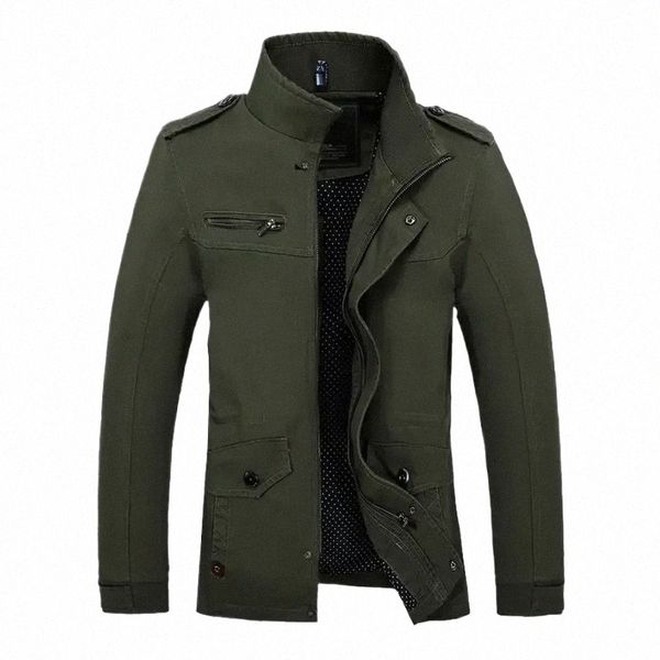 2024 outono homens fino ajuste jaqueta militar casacos outerwear gola casual casacos masculino estilo busin exército verde roupas cáqui p0ij #