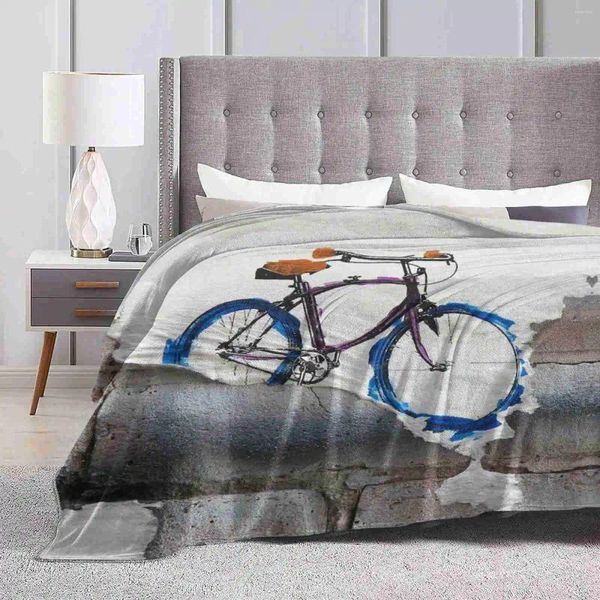 Cobertores papel bicicleta design criativo confortável quente flanela cobertor arte de rua colar rodas de bicicleta guidão