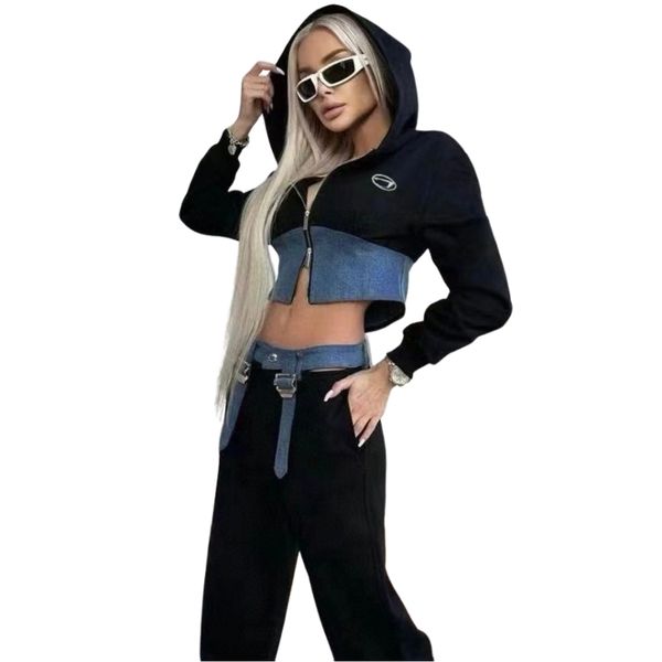 24 Tute firmate da donna con cappuccio Maglieria Pantaloni a due pezzi Set Lettera Ragazze Marca Jersey Felpa da jogging Capispalla Giacca Top Gambe larghe Pantaloni Tuta sportiva sexy