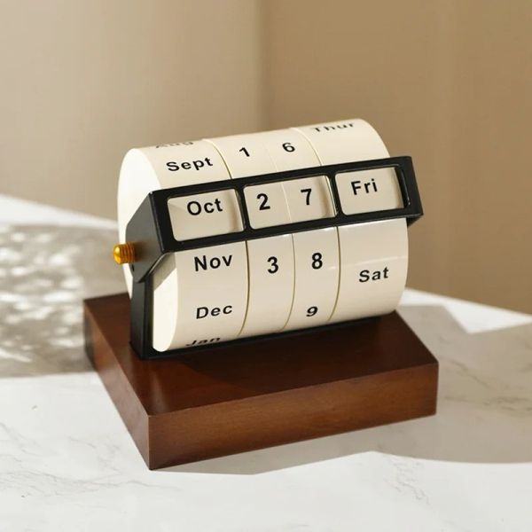 Miniaturas calendário perpétuo rotativo ano novo calendário semanal diário reutilizável calendários rotativos de madeira escritório decorações para casa presente criativo