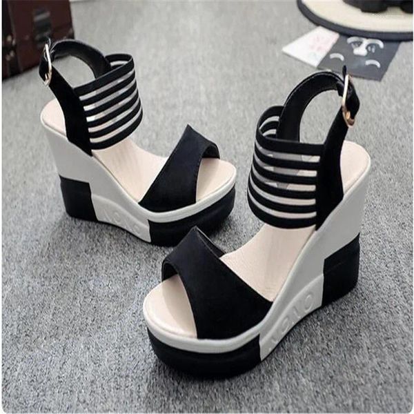 Casual Schuhe 2024 Mode Keil Frauen Gürtel Schnalle High Heel Fisch Mund Sandalen Luxus Sandale