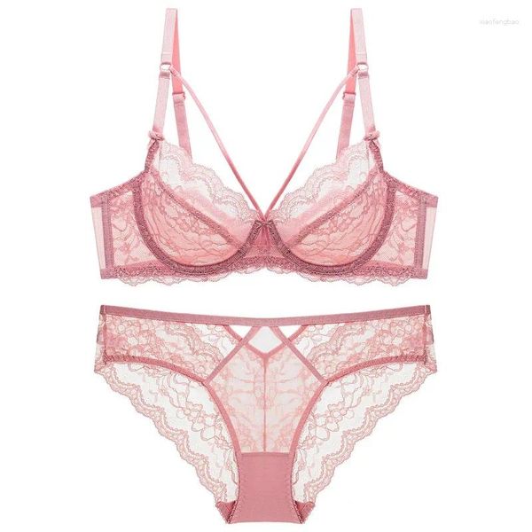 BHs Sets Süße Spitze Ultradünne Dessous BH Set Frauen Französisch Stil Schwammfrei Transparent Für Mädchen Kurze Unterwäsche