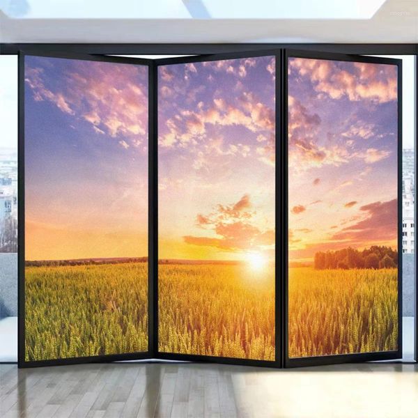 Adesivi per finestre Pellicola per la privacy Vista del campo di mais Modello Porta in vetro colorato smerigliato PVC Anti-UV Senza colla elettrostatica