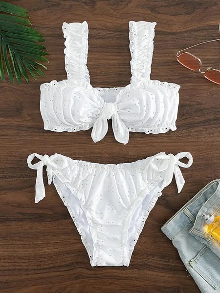 Schiffy Nodo Front Tie Side Bikini 2024 Costume da bagno bianco Donna Costumi da bagno Femminili Bagnanti sexy Costume da bagno Costume da bagno Beachwear 240322