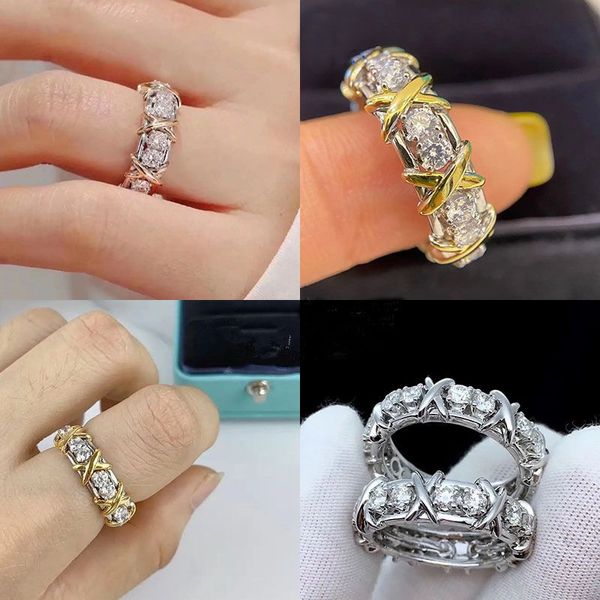 Tasarımcı Yüzüğü X Şeklinde Yüzükler TC Avrupa ve Amerikan Moda Çapraz Elmas Yüzük Tasarımcı Mücevher Çift Altın Yüzük Basit Lüks Takı Var kaliteli Hediye