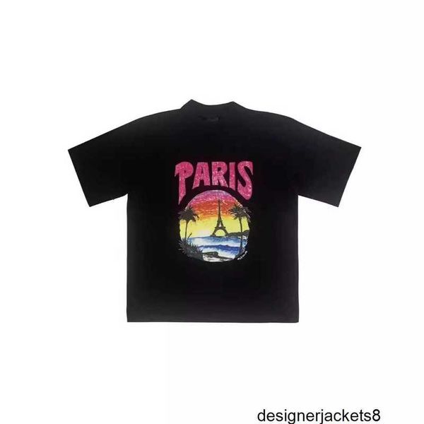 Designer Paris B Família 2024 Verão Sunset Coconut Tree Paris Tower Impresso T-shirt de manga curta, Masculino e Feminino Casal Family Tee S1NQ