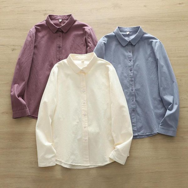 Blusas femininas camisas de algodão escovado para mulheres jovens mulheres tops moda japonesa sólida estética grossa