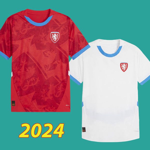 Repubblica Ceca 2024 Euro Maglie da calcio Home Rosso Away Bianco Repubblica Ceca squadra nazionale di calcio Kit uomo top camicie uniformi set attrezzature