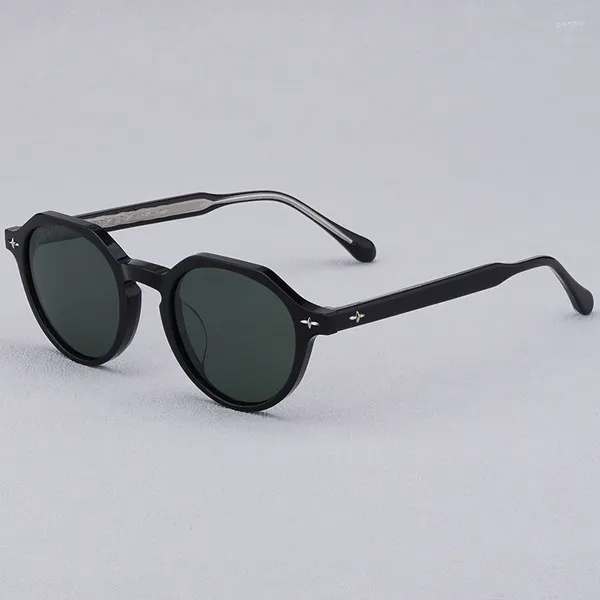 Güneş gözlüğü moda marka tasarımcısı gözlükler el yapımı retro vintage asetat yuvarlak erkek açık hava uv400 miyopi gözlük