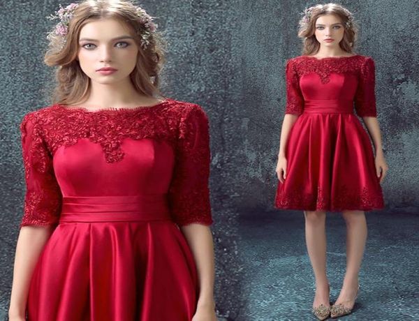 Laço 2021 vestidos de noite com meia sem mangas vermelho escuro borgonha curto formal vestidos de festa plus size feito sob encomenda na altura do joelho cock5437491