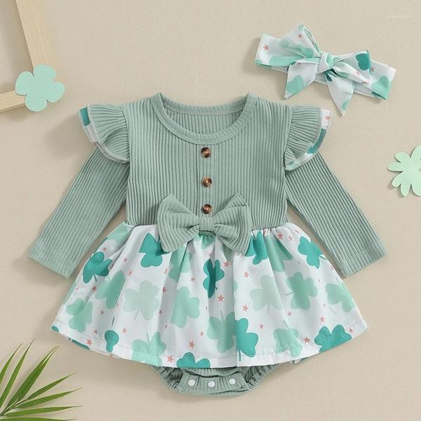 Set di abbigliamento Born Baby Girl Easter Outfit Pagliaccetto Abito Manica corta Volant Tutu a coste Tutina Tuta Set fascia