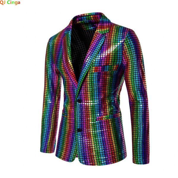 Primavera arco-íris listrado terno jaqueta masculina moda blazer preto azul prata vestido de festa de casamento casaco s m l xl xxl xxxl 240314