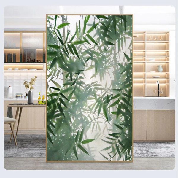 Adesivi per finestre Pellicola trasparente statica Privacy Controllo del calore Anti UV Blocco Foggy Bamboo Leave Decorativo satinato