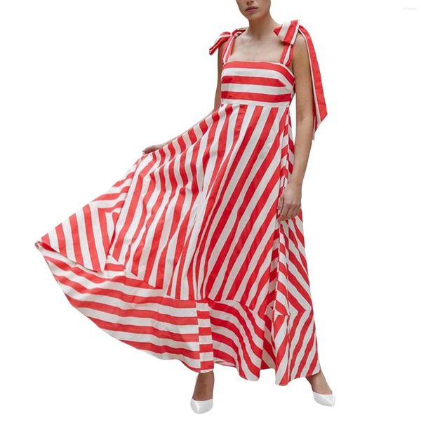 Abiti casual Moda donna Sexy Stripe Color Senza maniche Cinturino regolabile Abito senza spalline Abiti da festa Elegantes Para Mujer 2024