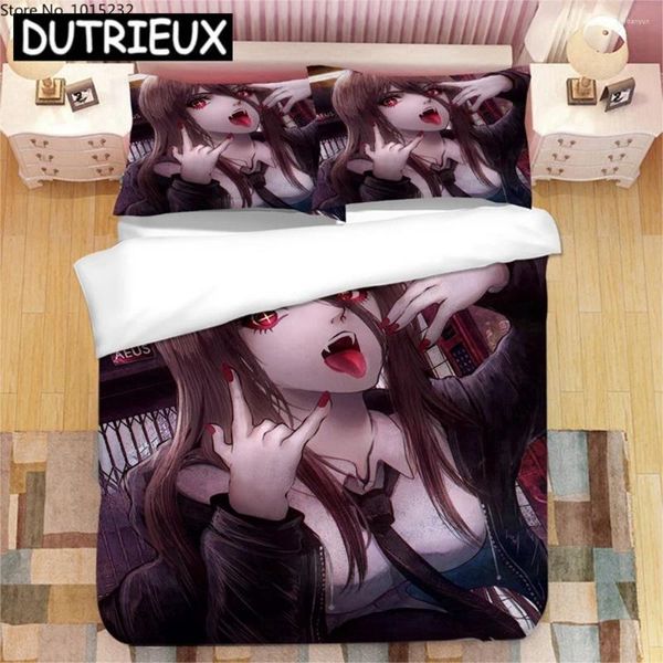 Conjuntos de cama Motosserra Homem Anime 3D Impresso Conjunto Duveta Capas Fronhas Consolador Roupa de cama 02