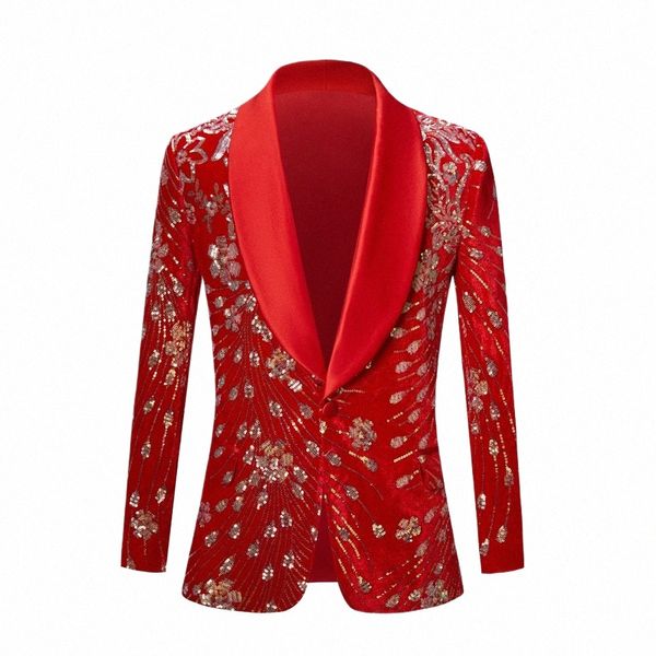 Herren Schwarz Glänzend Gold Pailletten Glitter Verschönert Blazer Jacke Nachtclub Prom Anzug Rot Kostüm Homme Bühne Kleidung Für Sänger C3n9 #