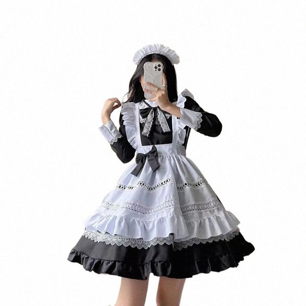 Nobiltà britannica Nero Bianco Retro Cameriera Vestito Anime Lg Dr Uomini Donne Corte Cameriera Lolita Dr Servo Cameriere Costume Cosplay W70g #