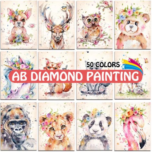 Adesivos pintura diamante ab animal tigre unicórnio mosaico panda cão coruja flamingo bordado 5d strass imagem cruz decoração de casa