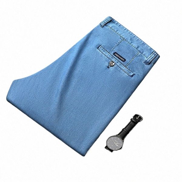 nuova primavera 2023 luce blu stretch jeans dritti da uomo Busin pantaloni in denim casual pantaloni in tessuto modale marca maschile U9rY #