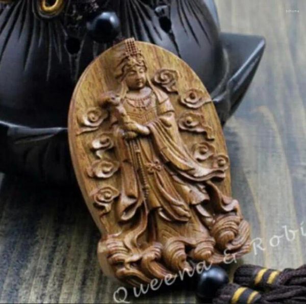 Estatuetas decorativas estátua de cobre nó chinês escultura em madeira mazu deusa matsu kwan yin pingente de carro amuleto