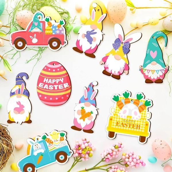 Decorazioni per feste 36 pezzi Decorazioni pendenti in legno di Pasqua Ornamenti per gnomi a forma di uovo Ciondolo per auto a molla per la casa