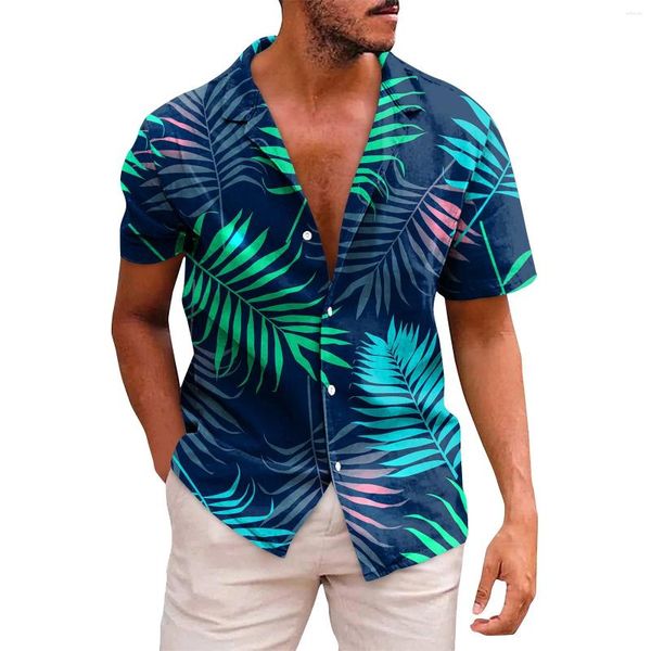 Мужские футболки с гавайским принтом на пуговицах и коротким рукавом, повседневная модная летняя пляжная рубашка, одежда для мужчин