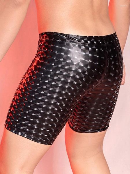 Männer Shorts Sexy PU Leopard Print Hosen Männer Kleidung Strumpfhosen Männliche Kleidung U Bulge Pouch Gym Boxer Mann Shapewear fahrstuhl Butt