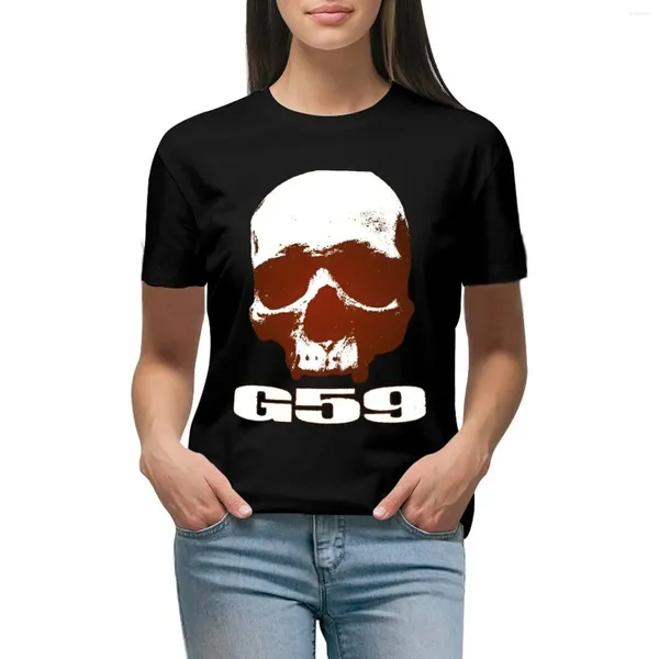 Polo da donna G 59 / GRIGIO SKULL ROSSO LOGO T-shirt Taglie forti Top Abbigliamento femminile Abiti estivi