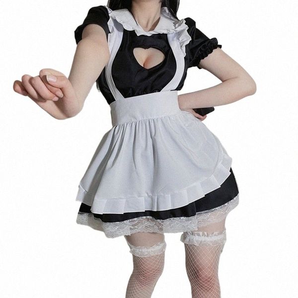 Büste Open Maid Kostüm Sexy Cosplay Kitty Outfit Cott Apr Spitze Temptati Mini Dr Für Frauen Anime Schwarz Weiß Lolita z3Zr #