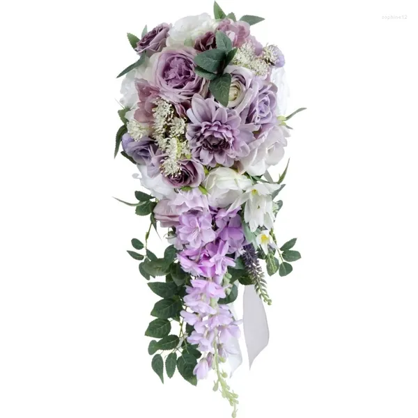 Fiori decorativi H55A Bouquet di fiori moderno portatile Fornitura unica per cerimonia nuziale con goccia d'acqua