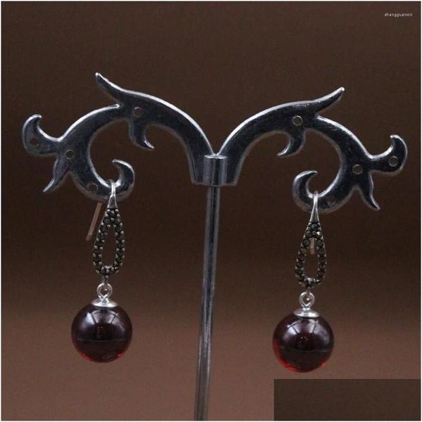 Orecchini con lampadario pendente Gancio a sfera in granato naturale Puro argento sterling 925 Gioielli con consegna a goccia Otvle