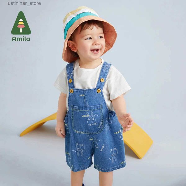 T-shirts Amila Baby Kleidung Sets 2023 Neue Sommer Gestreiften T-shirt Niedlichen Cartoon Insgesamt Zwei Stück Anzug für Mädchen Mode Kinder kleidung24328