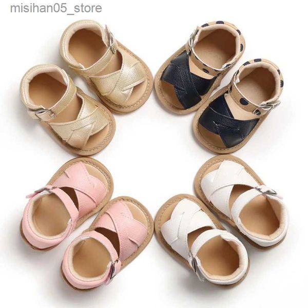 Sandalen Sommer Baby Jungen und Mädchen Sandalen Prewalker Neugeborene Kinder PU Leder Weiche Sohle Babyschuhe First Walker Neugeborenen Mokka Q240328