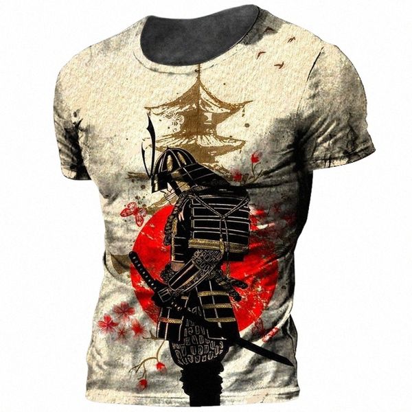 2022 vintage japão samurai camiseta masculina o-pescoço cott manga curta topos 3d impressão oversized punk streetwear roupas masculinas t 33yx #