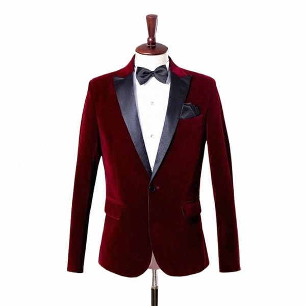 Retro Men Suit Jacket para Boyfriend Burdy Veet Jantar Blazer Noivo de casamento Slim Fit com Black Peak Lapel Fi Coat 2024 k8mZ #