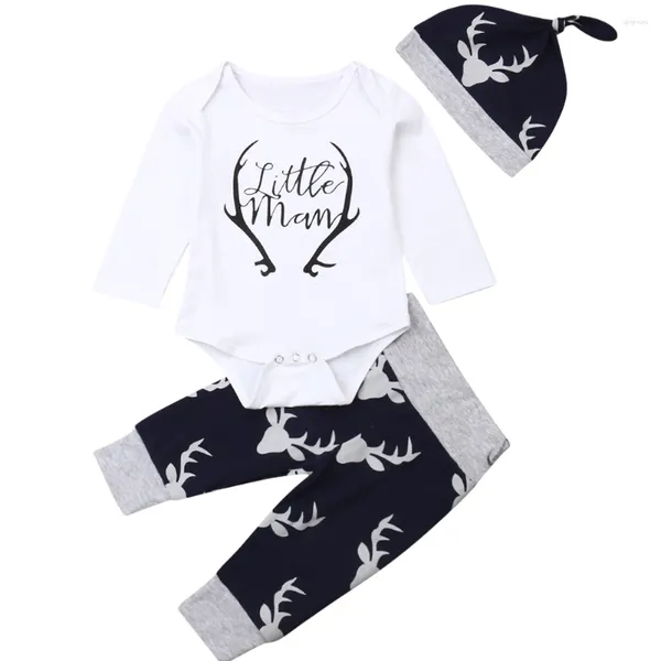 Set di abbigliamento Set da bambino S Set con motivo a lettere Pagliaccetto a maniche lunghe e pantaloni stampati Cappello Abito a tre pezzi per bambine