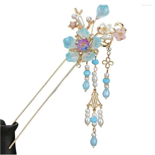 Fermagli per capelli Barrettes Forcine cinesi vintage con bacchette durevoli con frange floreali blu per amici, familiari, vicini, regalo Hsj88 Drop Otqr4