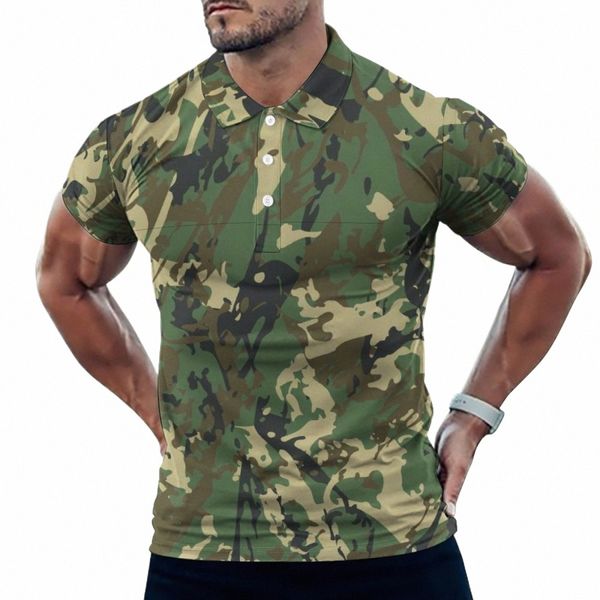 Raffreddare militare Camo Polo Camicia Camoue Modello Camicia casual Beach Streetwear T-shirt Uomo Colletto a maniche corte Top oversize M2zN #