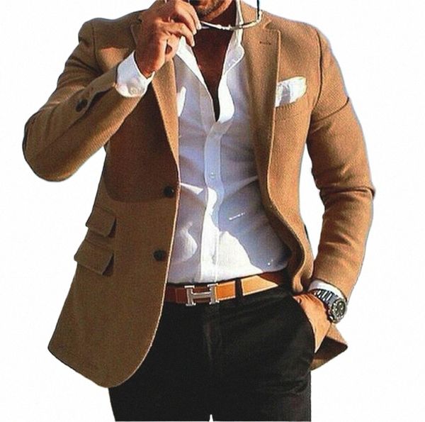 Neueste Braun Tweet Anzug Männer Blazer Smart Casual Busin Smoking Männer Anzüge für Hochzeit Mit Hosen Slim Fit Winter Jacke hose O8CK #