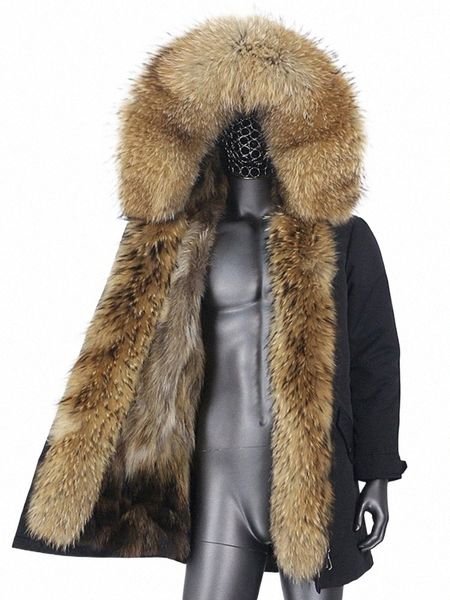 2023 À Prova D 'Água Homens Lg Parka Jaqueta de Inverno Natural Real Racco Fox Fur Coat Gola Com Capuz Grosso Quente Streetwear Novo y2eH #