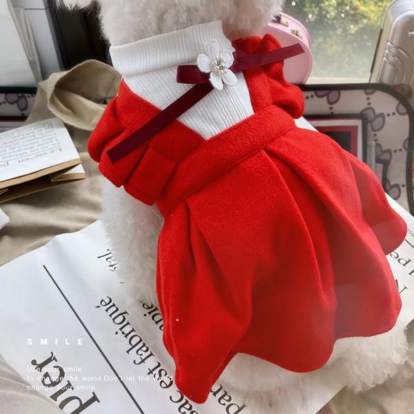 Köpek giyim kayışı etek evcil hayvan kıyafetleri kostüm kırmızı elbise ceket sevimli prenses