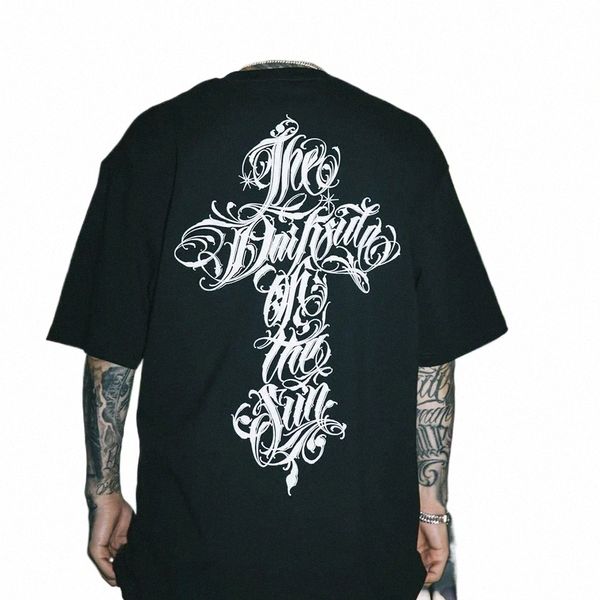 T-shirt a maniche corte T-shirt harajuku Streetwear Hip Hop Tattoo Chicano Frt Fross persality Gangster West Coast T9Ad #